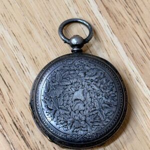 Vintage Fine Solid Silver Full Hunter Pocket Watch with Floral Design